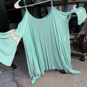 Light blue off the shoulder blouse bell sleeves